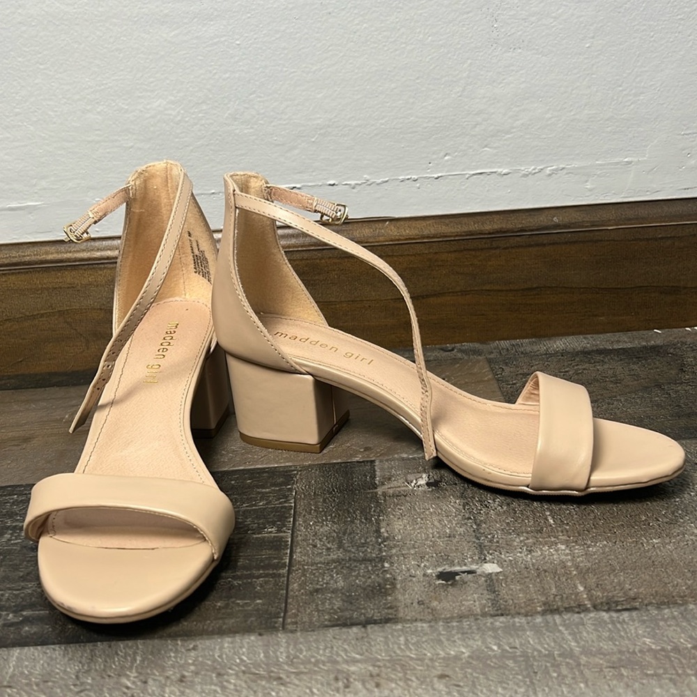 Madden Girl Beige Ankle Strap Heels